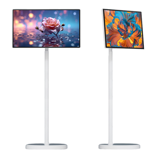 24-Inch Android 8+128GB 7800mAh Smart Portable TV with Touch Screen Flip Display Stand Wifi White Cabinet HD Definition