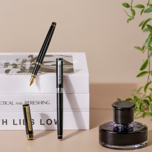 कस्टम पैटर्न फव्वारा पेन स्याही उपहार सेट, हार्डकवर पेन केस रिफिएबल कारतूस ओम ब्रांडेड पेन किट थोक - Product Image 3