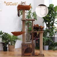 Pohon Kucing Gantung Dinding dari Kayu Karet Thailand dan Sisal Besar, Ramah Lingkungan, Bingkai Panjat Premium, Mainan Kucing untuk Menggaruk