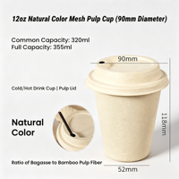 Gobelet à café en bagasse 12 oz à paroi simple, personnalisable, jetable, biodégradable, couleur naturelle, écologique, vente en gros