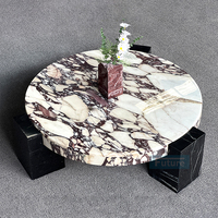 100 table basse ronde en marbre de luxe pur Calactta Viola avec pied en marbre Marquina noir pour le salon de la maison
