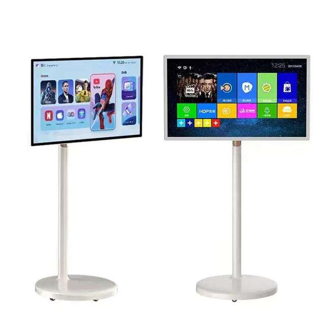 Interactive Smart Android Tv Touch Display With Rotate Screen Led Backlight White Cabinet Movable Tv