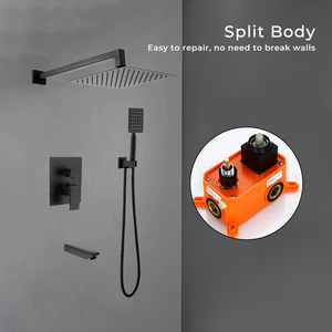 Badkamer douchekraan set mengkraan thermostaat messing modern solide design inbouw mat zwart CE vierkant chroom modern - Product Image 3