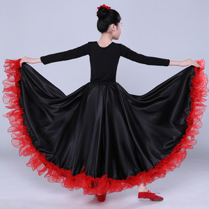 Media falda de columpio grande <span class=keywords><strong>para</strong></span> niña clásica <span class=keywords><strong>para</strong></span> baile de salón Flamenco <span class=keywords><strong>danza</strong></span> del vientre práctica al por mayor <span class=keywords><strong>para</strong></span> niños - Product Image 4