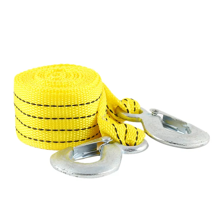 High Quality 4m 3ton Emergency Recovery Car Tow Strap Rope Nylon Metal Trailer Tow Rope Sling For Car Towing Trailer With Hook