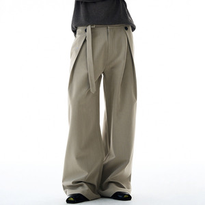 <span class=keywords><strong>Pantaloni</strong></span> da Uomo Casual Larghi a Gamba Larga, Stile Vintage Anticato, <span class=keywords><strong>con</strong></span> Pieghe e <span class=keywords><strong>Cintura</strong></span>, Vestibilità Morbida a Trapezio - Product Image 1