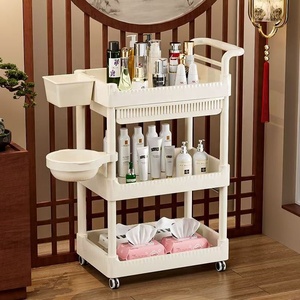 Chariot de rangement de luxe haut de gamme pour salon, en plastique, design moderne, 4 roues, déplacement facile, chariot de salon stable pour usage en salon de beauté - Product Image 3