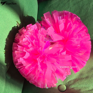 Pon Pon da Cheerleading Rosa Acceso da 4 Pollici con Manico, in Plastica Metallizzata, per Competizioni Allstar, Prezzo di Fabbrica - Product Image 1