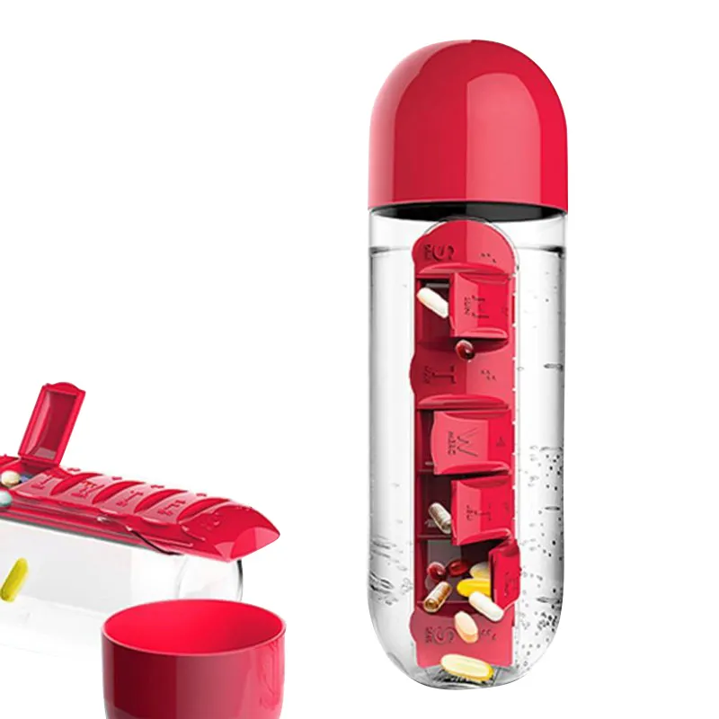 Bouteille d'eau en plastique pour pilules, portable, boîte à pilules pratique colorée, vente en gros, 1 pièce
