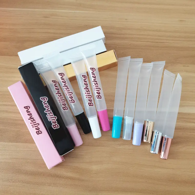 Private Label Slim 15ml Lip gloss Behälter Lippen balsam Soft Tube Custom Logo Lip gloss Tuben mit Boxen Squeeze Tubes