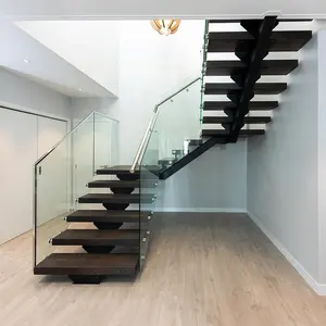 Scala a Scomparsa in Legno di Noce per Interni, Design Fluttuante e Lineare con Struttura in Acciaio per Sicurezza - Product Image 1