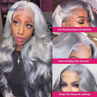 Perruque Lace Front Brésilienne 30 Pouces Gris Argenté Cheveux Humains Vierge Remy Ondulés 13x6 Sans Colle Dentelle HD Transparente pour Femme