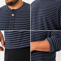 Kaos Henley Lengan Panjang Pria Bergaris dengan Kancing Depan, Gaya Vintage Kasual, Ukuran Besar dan Tinggi, Plus Size, Oversized, Relaxed Fit 6XL 7XL