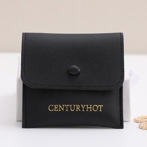 Pochette en cuir noir PUPPYSEW de haute qualité, pochette en PU pour bijoux, collier, bague, boucles d'oreilles, emballage, pochette avec logo personnalisé - Product Image 5