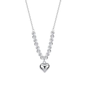 Cinta hati berbentuk bulat kalung manik-manik 925 perak murni wanita liontin hati desain kalung - Product Image 5