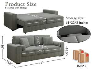 Canapé convertible en velours côtelé Loveliving avec rangement, canapé-lit en tissu avec lit escamotable, canapé-lit pour chambre à coucher - Product Image 3