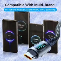 Cable DE DATOS USB C dual 120W 6A carga rápida 5Gbps Cable de nailon de sincronización con medidor de potencia Digital para accesorios de teléfono tableta PC