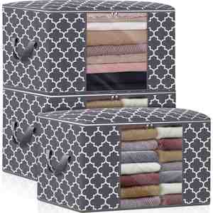 3-Pack Clothes Organizer Storage <b>Bags</b> <b>Foldable</b> Storage Box with Large Clear Window Sturdy Handles for Closet - Product Image 1