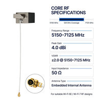 Antena Interna Integrada WiFi 6E/7 de 6 GHz, 5150-7125 MHz, 4 dBi, MHF RF Gen 1, Cable de 1.13 mm y 100 mm