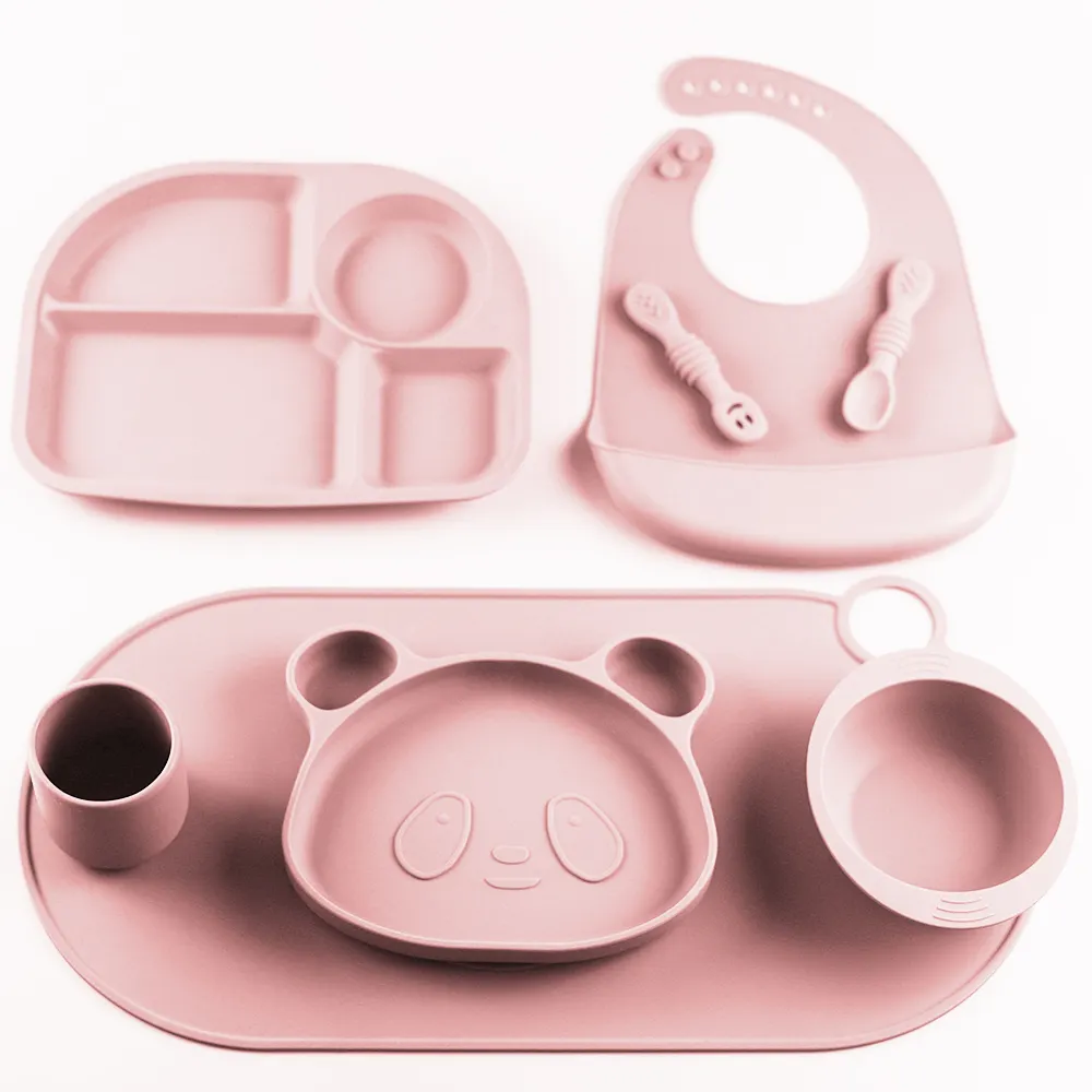 BPA gratis desain baru 100% makanan kelas silikon anak-anak peralatan makan bayi mangkuk makan dan alat makan kelas makanan peralatan makan bayi