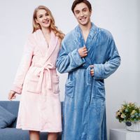 Herfst Winter Flanellen Nachthemd Met Verlengde Fruit Kraag Revers Koraal Fleece Front Generatie Voor Dames Mannen Solide Patroon