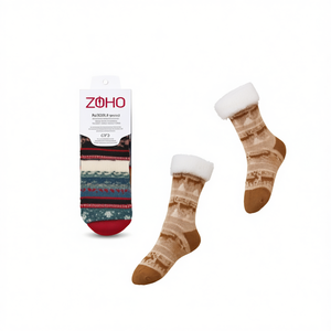 Chaussettes Zoho Fuzzy pour femmes, longueur mi-mollet, chaudes et thermiques, tricotées, imprimé animal, 100% acrylique, chaussettes épaisses - Product Image 1