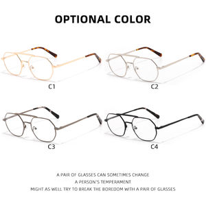 แว่นตากรอบแว่นสายตาสีทองแบบวินเทจสะพานคู่บางสไตล์ธุรกิจของผู้ชายสำหรับรูปหน้าเพชร - Product Image 6