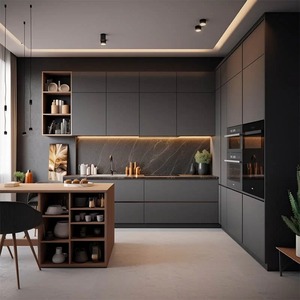 <span class=keywords><strong>Cucina</strong></span> a L in Stile Europeo con Importazione Diretta dalla Cina, Struttura in Melamina, Top in Granito, Laccatura Grigia Lucida - Product Image 2