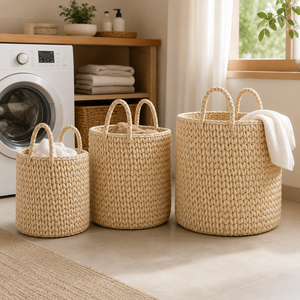 Panier à linge rustique, réutilisable, personnalisé, durable, portable et multi-usage, tressé à la main, avec cordon de pêche à l'ameublement de qualité supérieure - Product Image 1