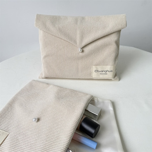 Sang Trọng Vải Nhung Phong Bì Túi Mỹ Phẩm Biểu Tượng Tùy Chỉnh In Nhung Flannel Du Lịch Trang Điểm Nút <span class=keywords><strong>Pouch</strong></span> Với Dệt-Nhãn - Product Image 5