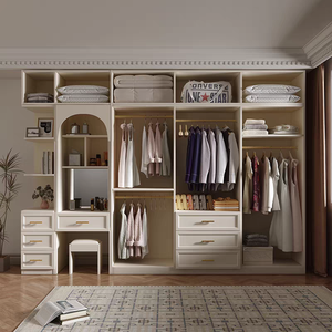 Armoire de chambre vintage française en bois composite, avec plusieurs tiroirs, coiffeuse intégrée et miroir - Product Image 5