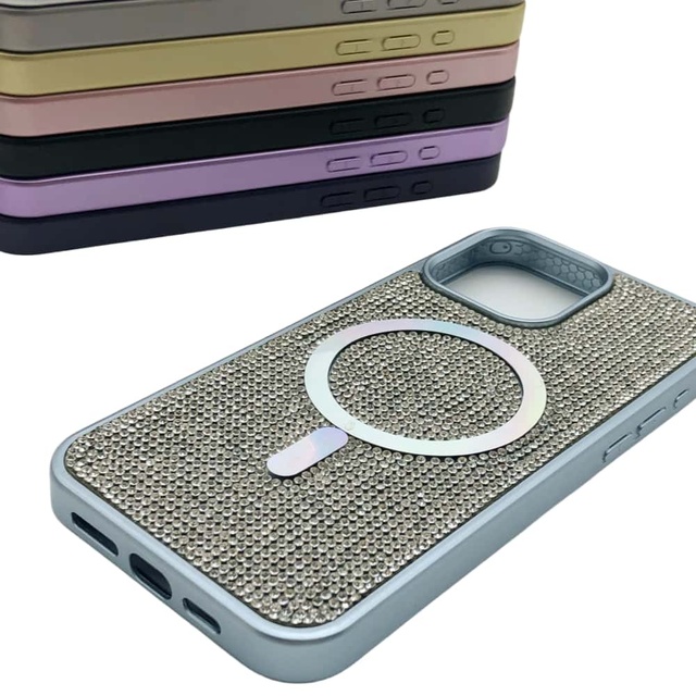 Wholesale Luxury Bling Diamond Glitter Decorated TPU+PC Shockproof Magnetic Phone Case for 16 Pro (8 Colors)