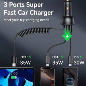 Car Charger 2C1A 30W QC3.0 Fast <b>Charging</b> USB-C Cable Included Cigarette Lighter <b>Plug</b> - Product Image 3
