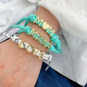 Corde faite à la main cordon lettre initiale <span class=keywords><strong>mot</strong></span> Bracelets personnalisé réglable nom bijoux personnalisé Couple amitié cadeau - Product Image 4