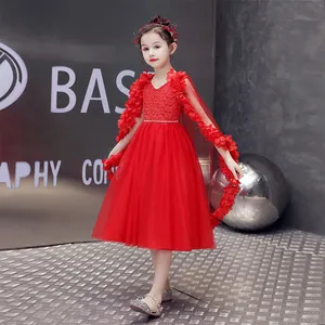 Kinder schöne modell kleider rot designer kinder formal wear one piece kleid
