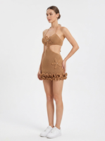Robe en tricot pour femme avec logo personnalisé, crochetée, sans manches, col halter, mini, motif floral, mode club, été, acrylique, usine OEM & ODM