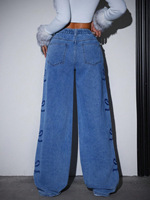 Vêtements pour femmes : Jean baggy taille haute à jambe large avec imprimé nœud et motif graphique latéral