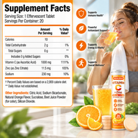 Tablet Effervecent Vitamin C Plus Zinc 1000mg Rasa Jeruk 20 Tablet, OEM/ODM, Dukungan Imunitas, Label Pribadi