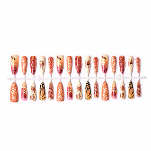 Automne Hiver 30 Pièces Long Amande ABS Press-On Nails Feuille D'or Conception 3D <span class=keywords><strong>Libellule</strong></span> Fleur Feuille D'érable Motifs pour Doigt - Product Image 5