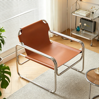 Mid-Century Bauhaus Italienischer Lounge-Sessel aus Sattelleder mit Edelstahlgestell, Einzelsofa, Akzentstuhl für Zuhause, Büro und Hotel