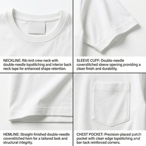 T-shirt homme de haute qualité, couleur unie, logo personnalisé, coton lourd premium 100%, respirant, col rond, avec poche. - Product Image 2