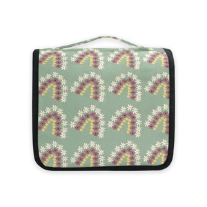 Hawaiian <b>Rainbow</b> Flower Printed Custom Logo Cosmetic Foldable Waterproof Hanging Travel Toiletry <b>Bags</b> for Women with Hook - Product Image 3
