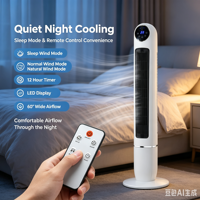 Kipas Menara Portable Slim 48 inci Produk Baru Terlaris dengan Timer 12 Jam, Osilasi, dan Sertifikasi ETL, CB, CE, GS