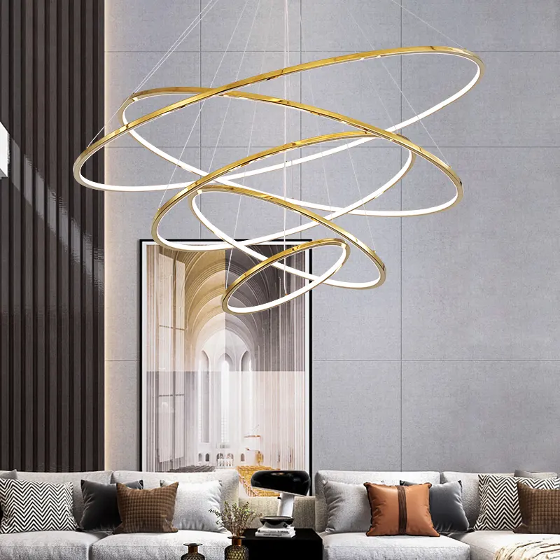 Indoor Modern Circular Ring Luxury Golden LED Chandelier Lighting Remote Dining Room Traditional