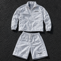 Ensemble veste et short en nylon pour homme, col montant, passepoil contrastant, style streetwear, fabrication sur mesure OEM ODM