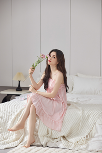 Vendita Diretta del Commerciante: <span class=keywords><strong>Camicia</strong></span> <span class=keywords><strong>da</strong></span> <span class=keywords><strong>Notte</strong></span> Sexy per Ragazze, Stagione Primavera-Autunno, 100% Poliestere Satinato Traspirante, Scollo a V, Stile Carino - Product Image 6