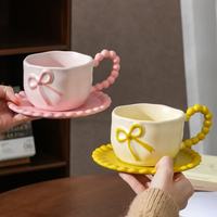 Tasse à café en céramique de porcelaine peinte à la main, style coréen, avec soucoupe, résistante au lave-vaisselle et au micro-ondes, cadeau esthétique de haute qualité