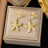 Ensemble Collier et Boucles d'Oreilles Tendance en Acier Inoxydable Plaqué Or 18K Poli, Série Marine, Bijoux Géométriques de Luxe Vintage pour Soirée