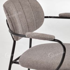 Fabricant tendance de meubles de maison scandinaves <span class=keywords><strong>fauteuil</strong></span> rembourré doux <span class=keywords><strong>tissu</strong></span> de lin restaurant pieds en métal chaises de salle à manger - Product Image 6