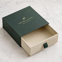 Boîte à tiroir rigide recyclable avec logo personnalisé en feuille d'or gaufrée, doublure en éponge, glissière lisse, poignée en ruban, cadeau de luxe pour bijoux